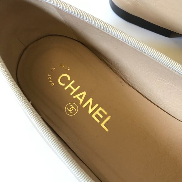 Chanel Cap Toe Ballet Flats Womens 42 11 Black Beige Nude Leather CC Logo Shoes - Picture 7 of 13